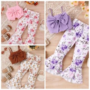 طقم بناتي صيفي قطعتين - توب "اسكوبا" بفيونكة وبنطلون مشجر واسع (ألوان متعددة)